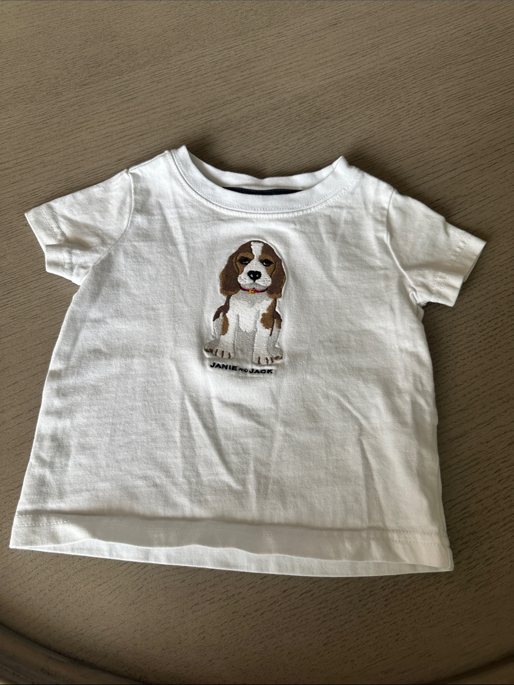 Janie and Jack White Tee with Brown Puppy Embroidery